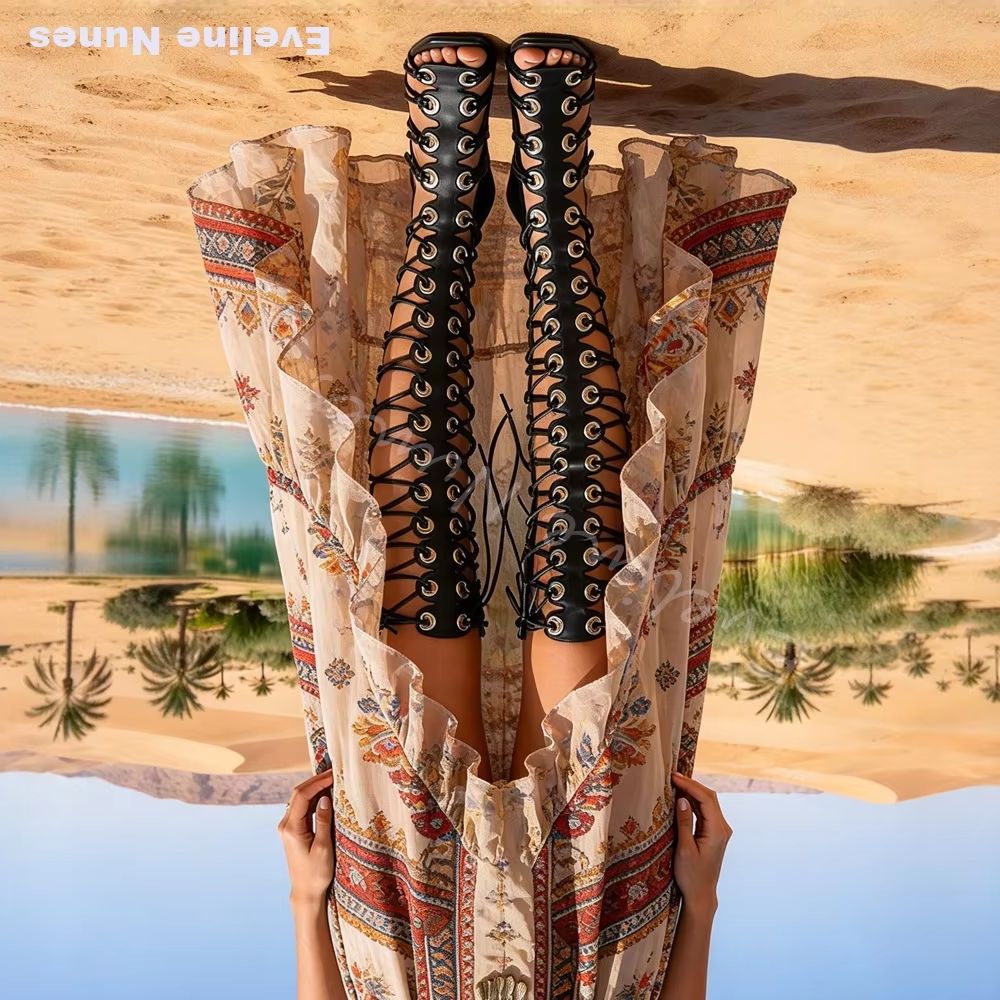 Knee High Boots Women - Sandali da donna stile gladiatore, alti