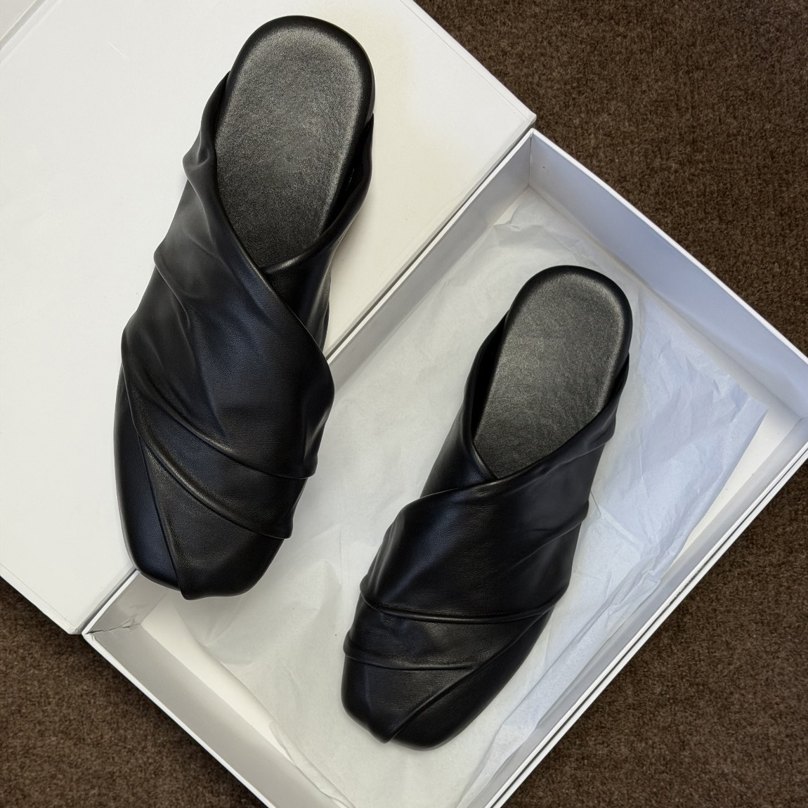 Mule Slip On - Scarpe in pelle nera vintage, modello