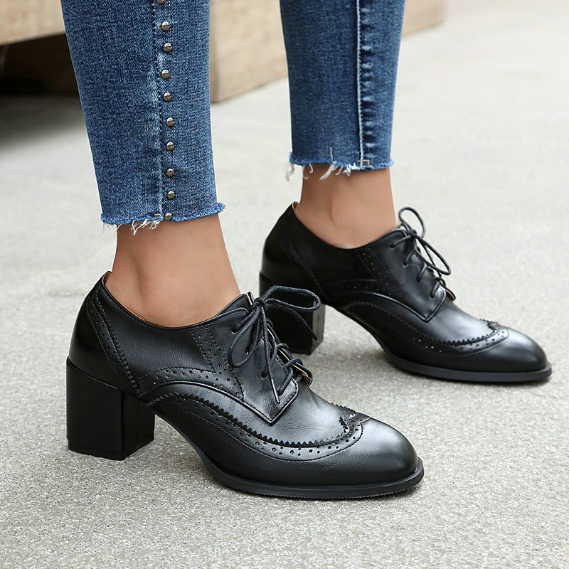 Plus Size 36-48 Marrone Nero C - Oxford Lace Up Women recensione e prezzo